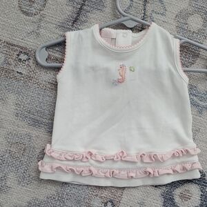 Kissy Kissy Baby Girls Pima Cotton Embroidered Seahorse Beach Ruffle Top Sz3-6